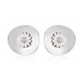Detailed view of silver white daisy flower stud earrings with enamel petals - Style C Silver / 1 Pair