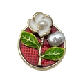 French vintage red enamel flower brooch with round pearls and gold metal frame - Red Flower Leaf-22066