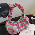 Rainbow gradient pleated cloud bag with satin finish and matching ruched handle - Wave Pink
