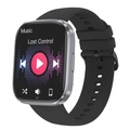 Reloj inteligente con caja de metal plateado, correa de silicona negra y música - Plateado