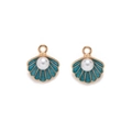 DIY shell pearl alloy pendant with gold frame and teal enamel for jewelry making - Holographic Blue
