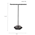 Detail view of T-bar jewelry stand with 31.5cm height and black marble base - Double Row 16 Hooks / Marble Pattern Base Black