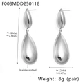Pendientes de doble gota de agua en acero inoxidable plateado, medida 42mm x 12mm - Pendientes de gota de agua empalmados grandes y pequeños (F008) - Color acero