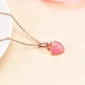 Rose gold heart pendant necklace featuring pink cat eye stone and delicate crystal accents - Rose Gold Pink
