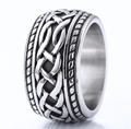 Men's heavy stainless steel wide ring featuring vintage Celtic knot design and textured edges - US 7 / Steel Color Style (08106)