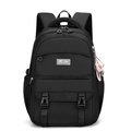 Zaino nero minimalista in nylon con doppia fibbia e ciondolo a cuore rosa decorativo - Nero
