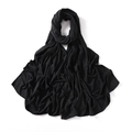 Detailed view of dark grey jersey cotton scarf showing soft drape and fine knitted texture - Deep Heather Grey