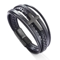 Bracciale in pelle nera intrecciata con croce in metallo nero e chiusura magnetica - 21cm / Nero
