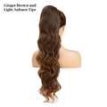 Drawstring water wave long curly ponytail extension in ginger brown with light auburn tips - Ginger Brown / Light Auburn