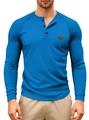 Dunkelblaues Henley-Shirt für Herren aus Waffelstrick mit Raglanärmeln und Knöpfen - S / Königsblau