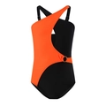 Mädchen Monokini mit hoher Elastizität, orange-schwarzer Patchwork und goldenem Ring - 104 / Orange