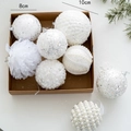 Set of assorted white Christmas ornaments with glitter and pearls in 8cm and 10cm sizes - White Ornament Set