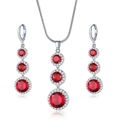 Elegant silver-plated jewelry set with red round gemstones and sparkling zircons - Necklace and Earring Set / Red