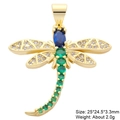 Detailed macro view of gold dragonfly pendant with colorful zircons and green gradient crystals - Blue Head & Green Body Zircon Dragonfly Style (22)