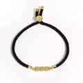 Adjustable black woven rope bracelet with gold rectangular zircon settings for women - Triple Gold Rectangles (Style 12)