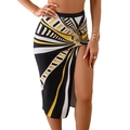 Ensemble bikini 3 pièces avec jupe fendue à taille haute et imprimé géométrique noir et jaune - L / Jupe Fendue / Noir