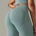 Morandi blue high waist seamless yoga pants with textured ribbing and scrunch butt detail - S / Bottoms / Blue Gray
