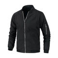 Men's black bomber jacket featuring metallic zipper details and ribbed cuffs - M / Black