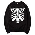 Black long sleeve fleece hoodie with white skeleton bone graphic print and ribbed trim - S / Tops / Black (White Skeleton Print)