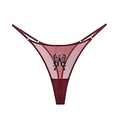 Perizoma sexy in mesh bordeaux con ricamo a farfalla nera e cinturini sottili regolabili - L/XL / Farfalla Nera Rossa