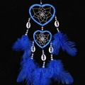 Blue heart-shaped dream catcher hanging ornament with natural feathers and shells - 8002F Small-Blue
