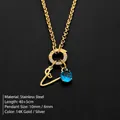 Gold-plated titanium steel necklace with blue gemstone and letter L charm - Letter V