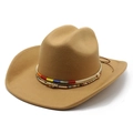 Sombrero vaquero estilo western de fieltro color camello con banda étnica trenzada - Camel