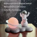 Pink glowing Saturn night light with astronaut model on cratered lunar base - Silver C-Style Astronaut - Battery Version (No.10)