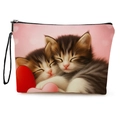 Pink heart patterned zipper cosmetic bag featuring cute sleeping cats illustration - Pink Base Sleeping Cats Style (xy-067-2) / 25*17cm With Strap