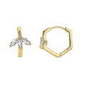 Eleganti orecchini a cerchio esagonali dorati con petali di zircone su sfondo bianco - Rame Placcato Oro 18K / Oro