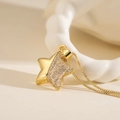 18K gold plated heart MOM pendant necklace with zircon stones on a box chain - Star Style (24413) / Gold