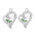 Silver heart tulip pendant with sparkling crystals and green leaf enamel finish - White-Silver Plated