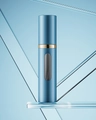 Blue metallic 5ml refillable glass perfume atomizer with a gold ring and clear window - 5ml / Blue