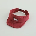 Close-up of the dachshund embroidery and adjustable buckle on the red sun visor hat - 52cm(Adjustable) / Dark Red