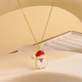 Festive gold titanium necklace featuring a red enamel Santa Claus pendant for women - White Beard Santa / Gold