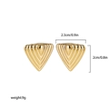 Golden hollow triangular earrings with radial texture and polished 18K gold finish - Textured Triangle Studs (22265_17)