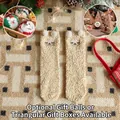 Beige coral fleece socks with alpaca embroidery in festive Christmas gift ball - One Size (34-43) / Pompom Sheep