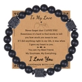 Matte onyx beaded bracelet with lava stone detail displayed on a kraft gift card - To My Love