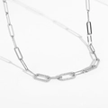 Collana punk a catena graffetta in argento sterling 925 con intarsio di diamanti chiari - Argento 925 / Oro bianco