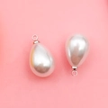 White teardrop faux pearl pendant with silver metal loop for DIY jewelry making - 10x14mm Silver Water Drop