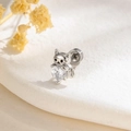 Silver cat stud earring with heart zircon stone and stainless steel screw back - Single Piece / Silver Cat with White Heart Stone (A937-1)