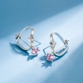 Minimalistische silberne Herz-Ohrstecker mit funkelnden rosa Schmucksteinen - 4# Rosa Zirkon E23 (Silberne hohle Herzstecker mit rosa Zirkonia)