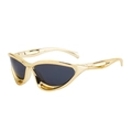Futuristic golden frame sports sunglasses with dark grey lenses in a 45-degree view - Gold