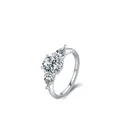 Klassischer 925 Sterling Silber Dreisteinring mit ovalem Diamanten und Birnenseitensteinen - US-Größe 5 / Silber