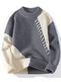 Herren Strickpullover in Grau-Weiß-Patchwork mit sichtbaren Nähten und Rundhals - 4XL / Dunkelgrau