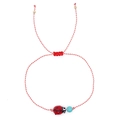 Handgemaakte rood-witte gevlochten Martis armband met lieveheersbeestje en turquoise kraal - Rood Wit Geweven Lieveheersbeestje Turkoois(C-B23112205A)