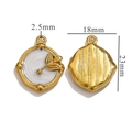 Golden stainless steel oil painting pendant with white enamel and vintage leaf patterns - Oval Relief Pendant / White