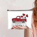Detail of hand-held canvas makeup bag featuring red Valentine truck and heart balloons - Red Truck Valentine Heart (jiayingpbb0338)