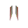 Bohemian silver drop earrings with multi-colored crystals and long fringe tassels - Colorful Rhinestone Long Tassel Earrings