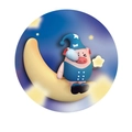 Cartoon pink pig on yellow moon design for rechargeable dimmable night light - Baby Pig